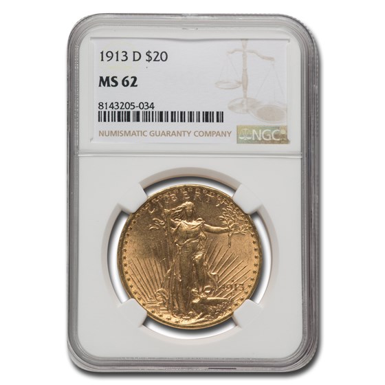 1913-D $20 Saint-Gaudens Gold Double Eagle MS-62 NGC 1913-D $20 Saint-Gaudens Gold Double Eagle MS-62 NGC